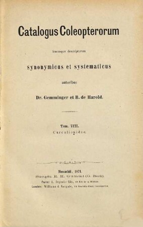 Catalogus Coleopterorum, 8. Curculionidae