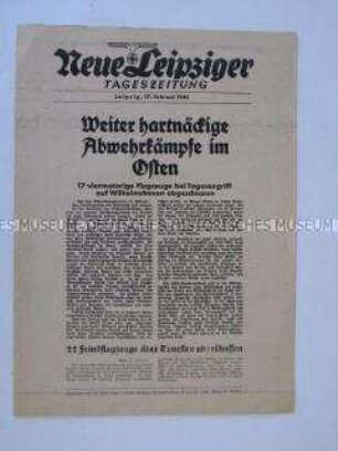 Extrablatt der "Neuen Leipziger Tageszeitung" u.a. über die amerikanische Bombardierung der Hafenstadt Wilhelmshaven