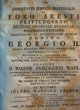 Dissertatio Ivridica Inavgvralis De Foro Aresti Privilegiato