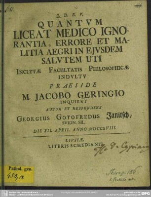 Quantum Liceat Medico Ignorantia, Errore Et Malitia Aegri In Eiusdem Salutem Uti