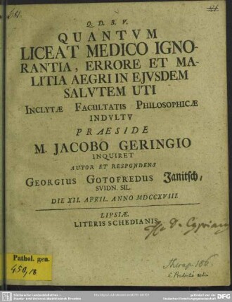 Quantum Liceat Medico Ignorantia, Errore Et Malitia Aegri In Eiusdem Salutem Uti