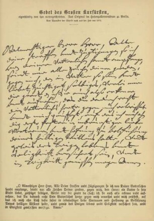 Handschriftliche Notiz: Gebet des Großen Kurfürsten