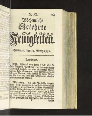 N. XI. Tübingen, den 15. Mertz 1737