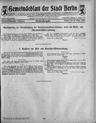 Sonderausgabe, 31. März 1926
