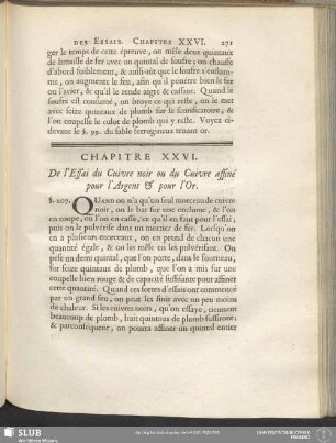 Chapitre XXVI. De l'Essai du Cuivre noir ou du Cuivre affiné pour l'Argent & pour l'Or