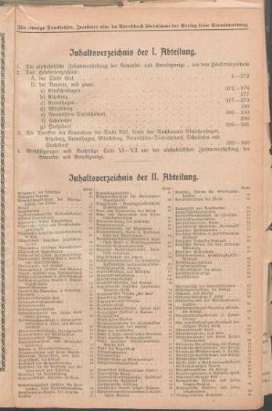 Inhaltsverzeichnis der II. Abteilung.