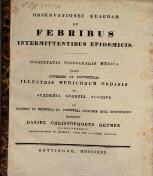 Observationes quaedam de febribus intermittentibus epidemicis