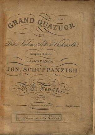 Grand quatuor : pour deux violons, alto & violoncelle ; oeuv. 4me