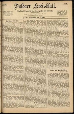 Erste Ausgabe vom Samstag, den 07. Juni 1879.