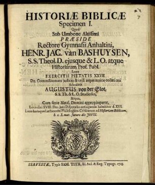 Historiae biblicae Specimen I.