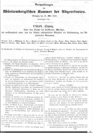 149. Sitzung, Stuttgart, 29.5.1849