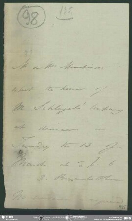 Eigenh. Brief von Roderick Impey Murchison an August Wilhelm von Schlegel, o.O., ohne Datumsangabe