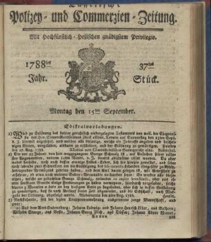 37tes Stueck, Montag den 15ten September. 1788