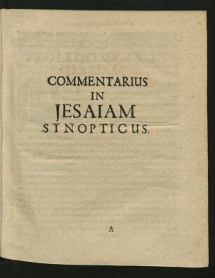 Commentarius In Jesaiam Synopticus.