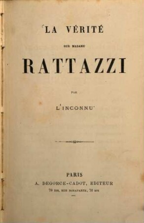La Vérité sur Madame Rattazzi par L'Inconnu