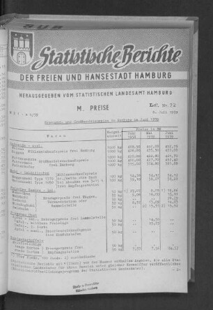 Erzeuger- und Großhandelspreise in Hamburg im Juni 1959 : Lfd. Nr. 22