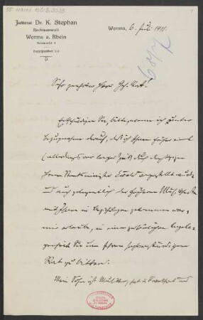 Brief an B. Schott's Söhne : 06.07.1911