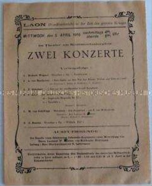 Programm zweier Konzerte für die deutsche Armee im besetzten Frankreich