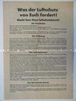 Flugblatt mit Verhaltensmaßregeln bei Luftangriffen