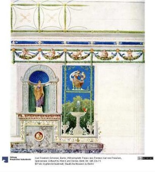 Berlin, Wilhelmplatz. Palais des Prinzen Karl von Preußen, Speisesaal. Entwurf zu Wand und Decke