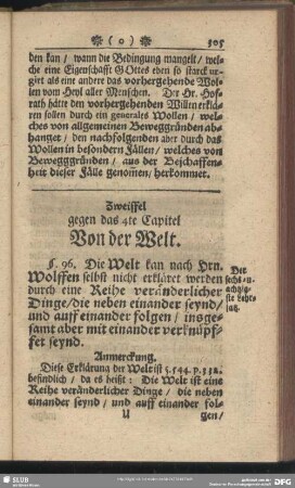 Zweiffel gegen das 4te Capitel Von der Welt