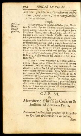 Cap. VI. De Ascensione Christi in Coelum & Sessione ad dextram Patris.