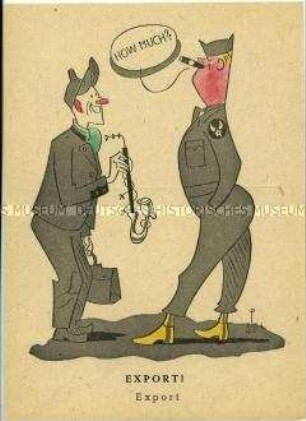 Karikatur aus der Nachkriegszeit zum Thema Handel mit Besatzungssoldaten