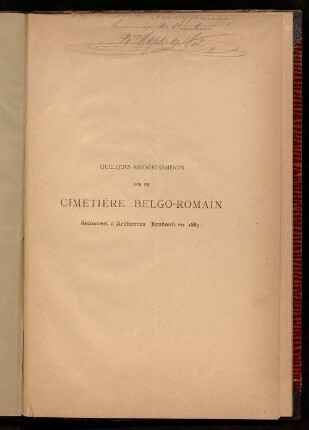 Quelques renseignements sur un cimetière Belgo-Romain découvert à Archennes (Brabant) en 1883