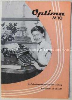 Werbeprospekt des VEB Optima Büromaschinenwerk Erfurt für die Schreibmaschine "Optima M 10"