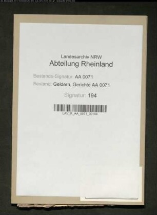 Schatzrechnung des Landes Wachtendonk