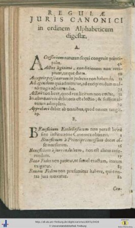 Regulae Juris Canonici in ordinem Alphabeticum digestae.