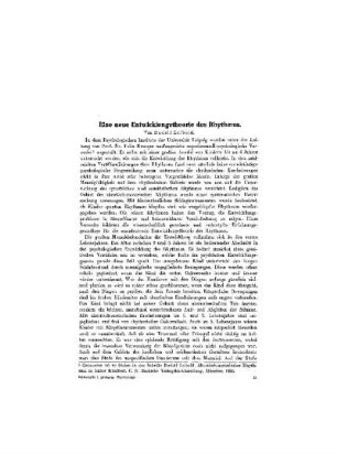 Eine neue Entwicklungstheorie des Rhythmus