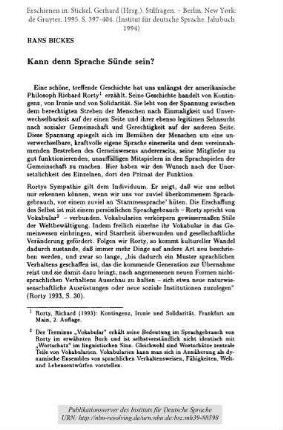 Kann denn Sprache Sünde sein?