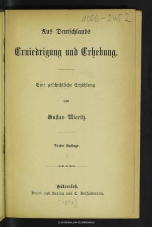 Aus Deutschlands Erniedrigung und Erhebung : eine geschichtliche Erzählung