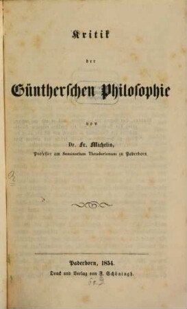 Kritik der Güntherschen Philosophie