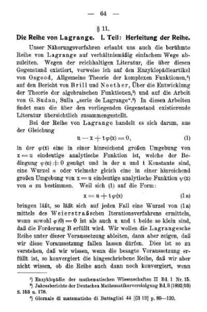 § 11. Die Reihe von Lagrange I. Teil: Herleitung der Reihe.