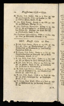 22-32, XXV - XXX. Magisterium 1759 - 1764