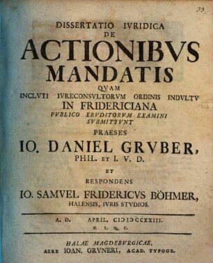 Dissertatio Ivridica De Actionibvs Mandatis