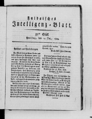 50tes Stück, Ausgabe vom 14. Dec. 1810