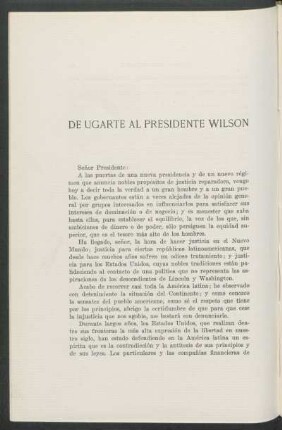 De Ugarte al Presidente Wilson