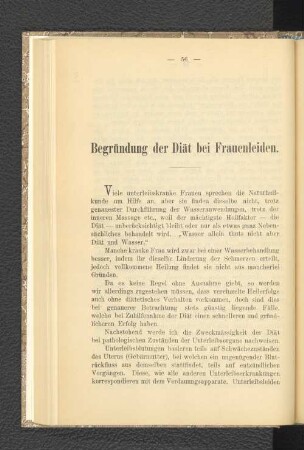 Begründung der Diät bei Frauenleiden.