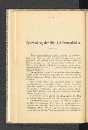 Begründung der Diät bei Frauenleiden.