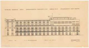 Technische Hochschule Berlin Erweiterung Franklinstraße. Flugtechnisches Institut und Institut für Photogrammetrie (ehem. Siemens-Halske-Werke, Kabelwerk und Werkstätten): Gebäude 31 und 33, Straßenansicht 1:100