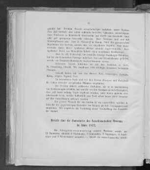 Bericht über die Fortschritte das Naturhistorischen Museum im Jahre 1877.