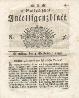 No. 36, Dienstag, den 4. September 1798