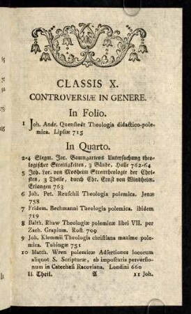 1-8, Classis X. Controversiae in Genere.