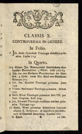 1-8, Classis X. Controversiae in Genere.