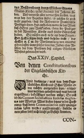 Das XXIV. Capitel. Von denen Constitutionibus der Engeländischen Kirche.