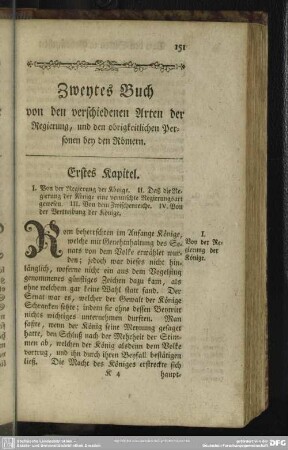 Zweytes Buch von den verschiedenen Arten der Regierung, und den obrigkeitlichen Personen bey den Römern