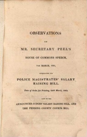 Observations on Mr. secretary Peel's house of commens speech ...
